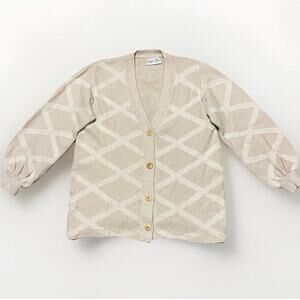 VTG St. John Santana Knit Cardigan Sweater M Cream Gold Buttons Old Money USA